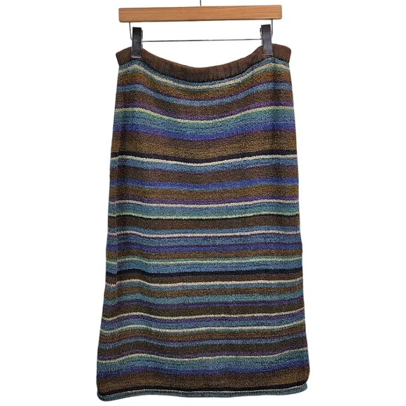 Peruvian Connection Boho Pima Cotton Southwestern Striped Midi Skirt Medium