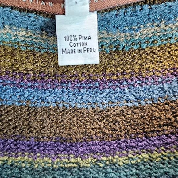 Peruvian Connection Boho Pima Cotton Southwestern Striped Midi Skirt Medium