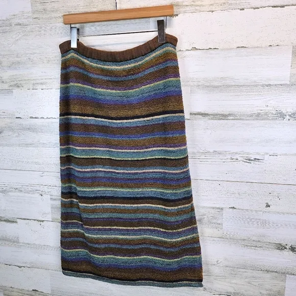 Peruvian Connection Boho Pima Cotton Southwestern Striped Midi Skirt Medium