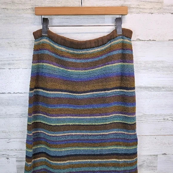 Peruvian Connection Boho Pima Cotton Southwestern Striped Midi Skirt Medium