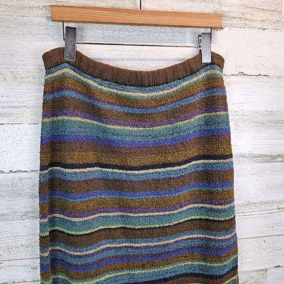 Peruvian Connection Boho Pima Cotton Southwestern Striped Midi Skirt Medium