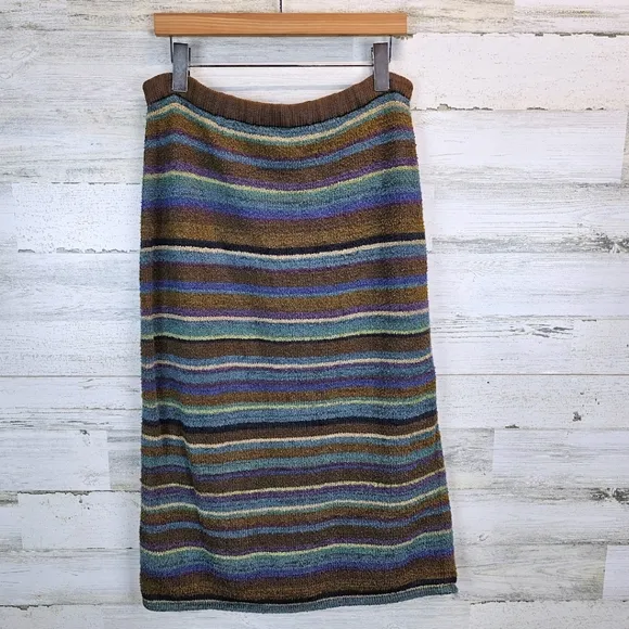 Peruvian Connection Boho Pima Cotton Southwestern Striped Midi Skirt Medium