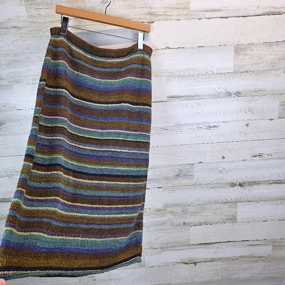 Peruvian Connection Boho Pima Cotton Southwestern Striped Midi Skirt Medium