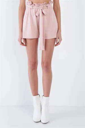 Pink High Waist Frill Trim Casual Office Chic Shorts /3-2-1