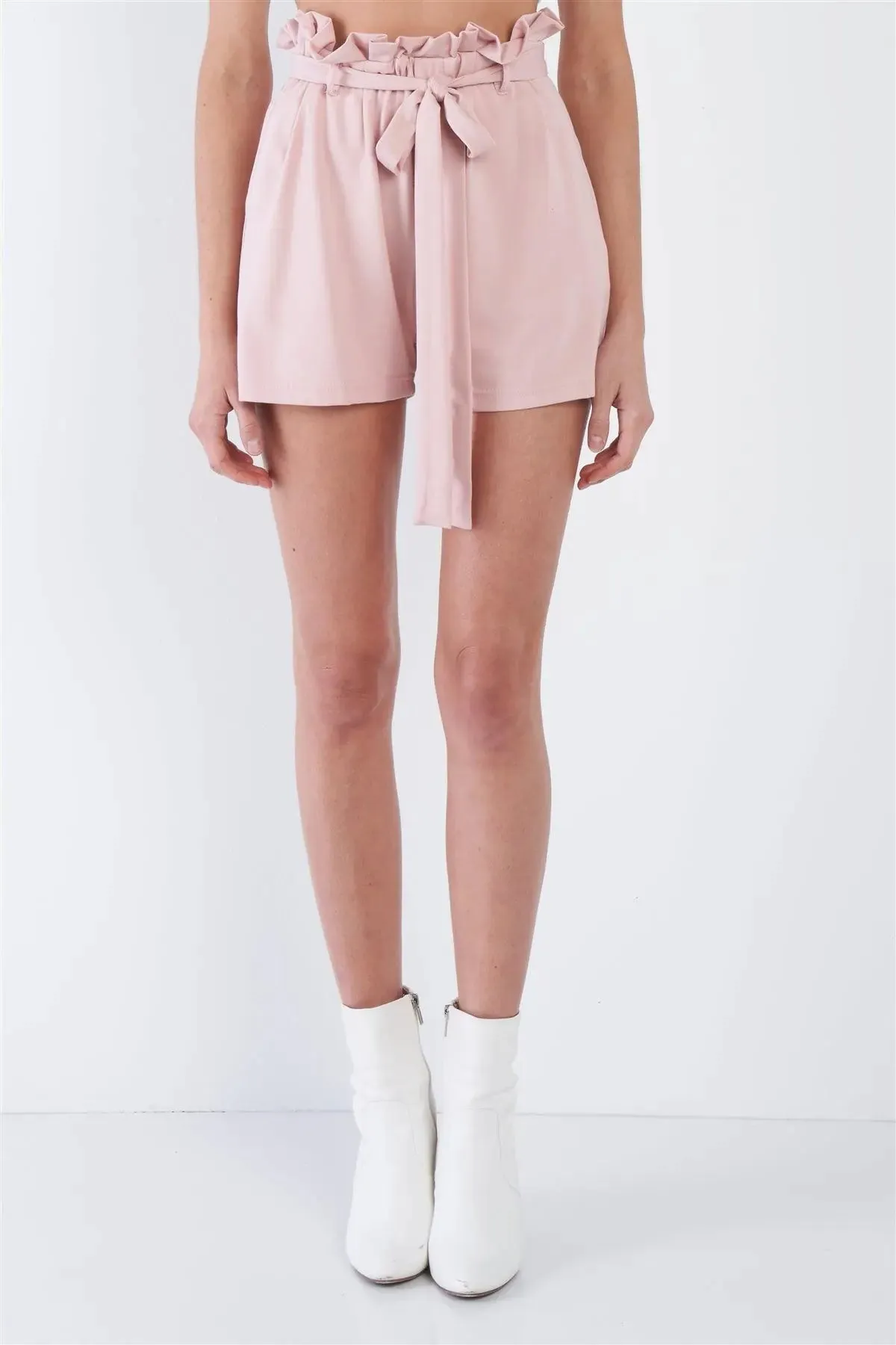 Pink High Waist Frill Trim Casual Office Chic Shorts /3-2-1