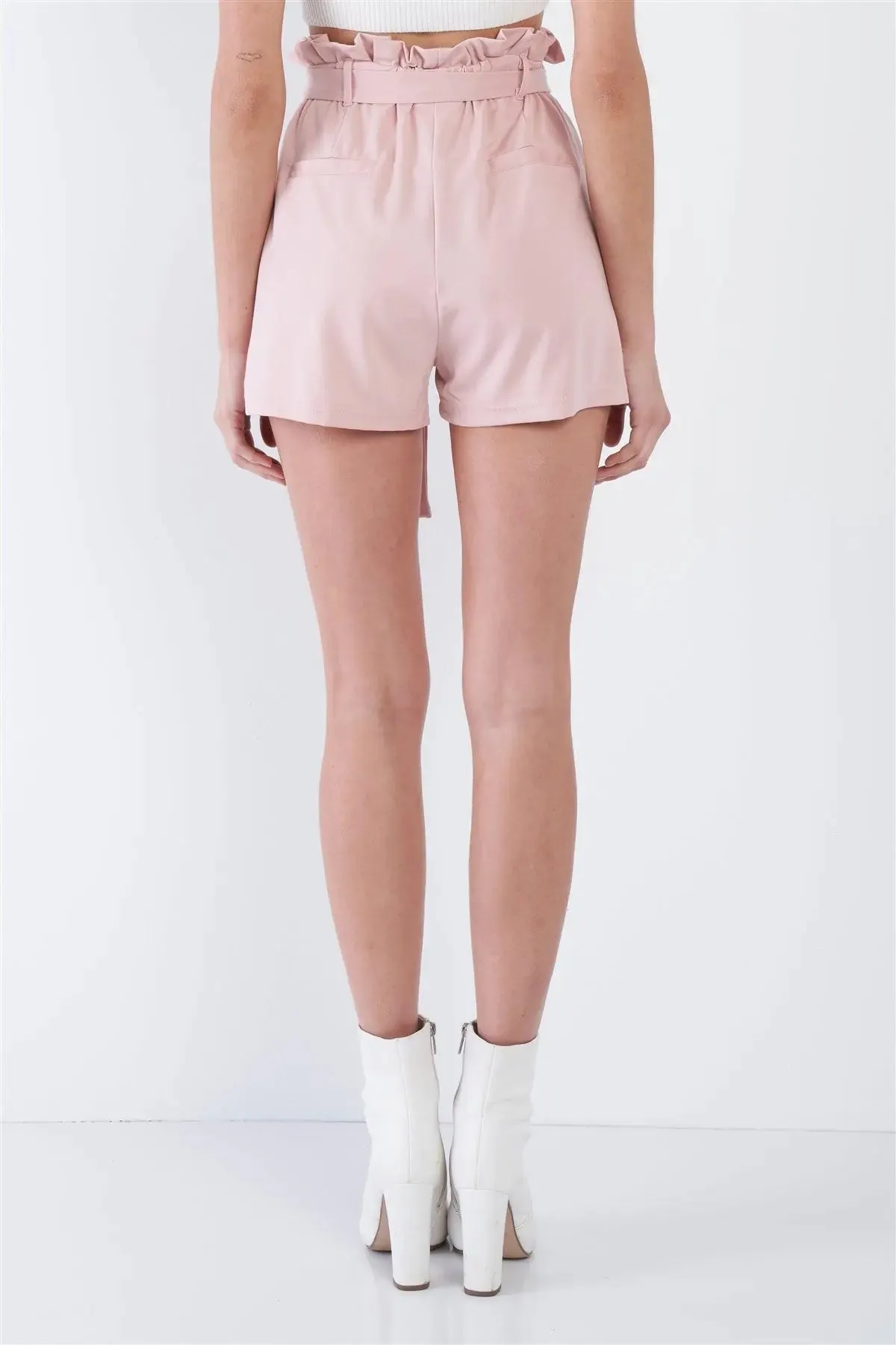 Pink High Waist Frill Trim Casual Office Chic Shorts /3-2-1