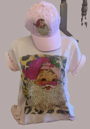 Pink Vintage Santa T-Shirt with Rhinestones