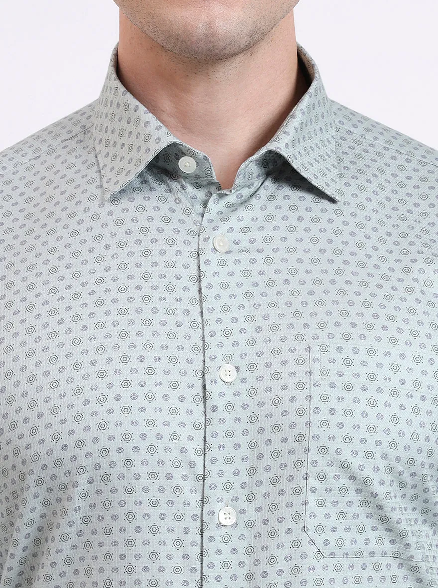 Pista Green Printed Regular Fit Formal Shirt | JadeBlue