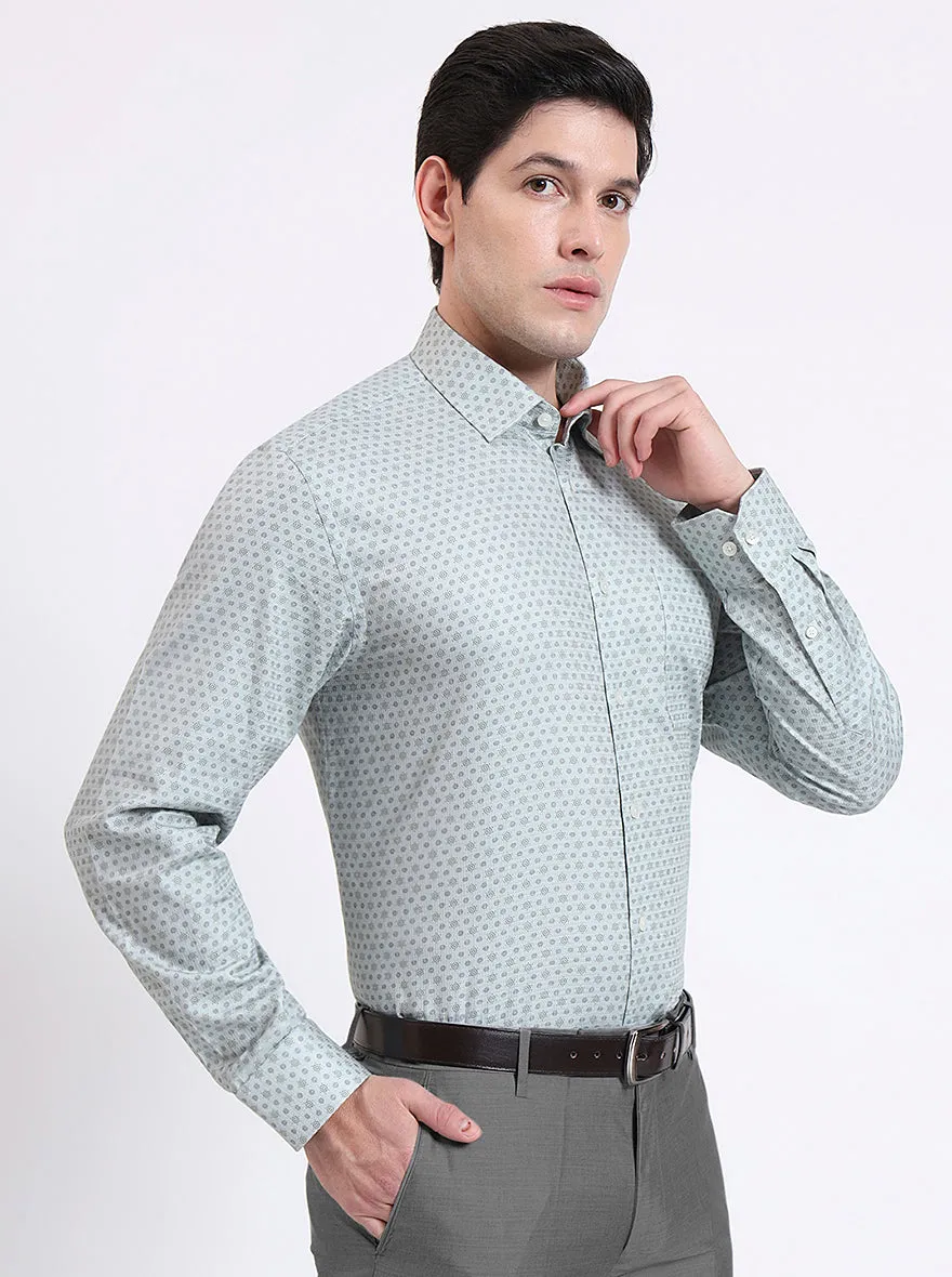 Pista Green Printed Regular Fit Formal Shirt | JadeBlue