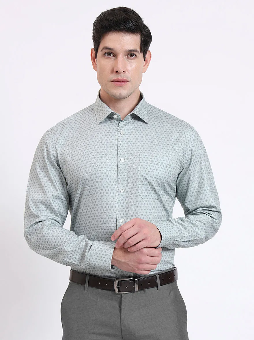 Pista Green Printed Regular Fit Formal Shirt | JadeBlue