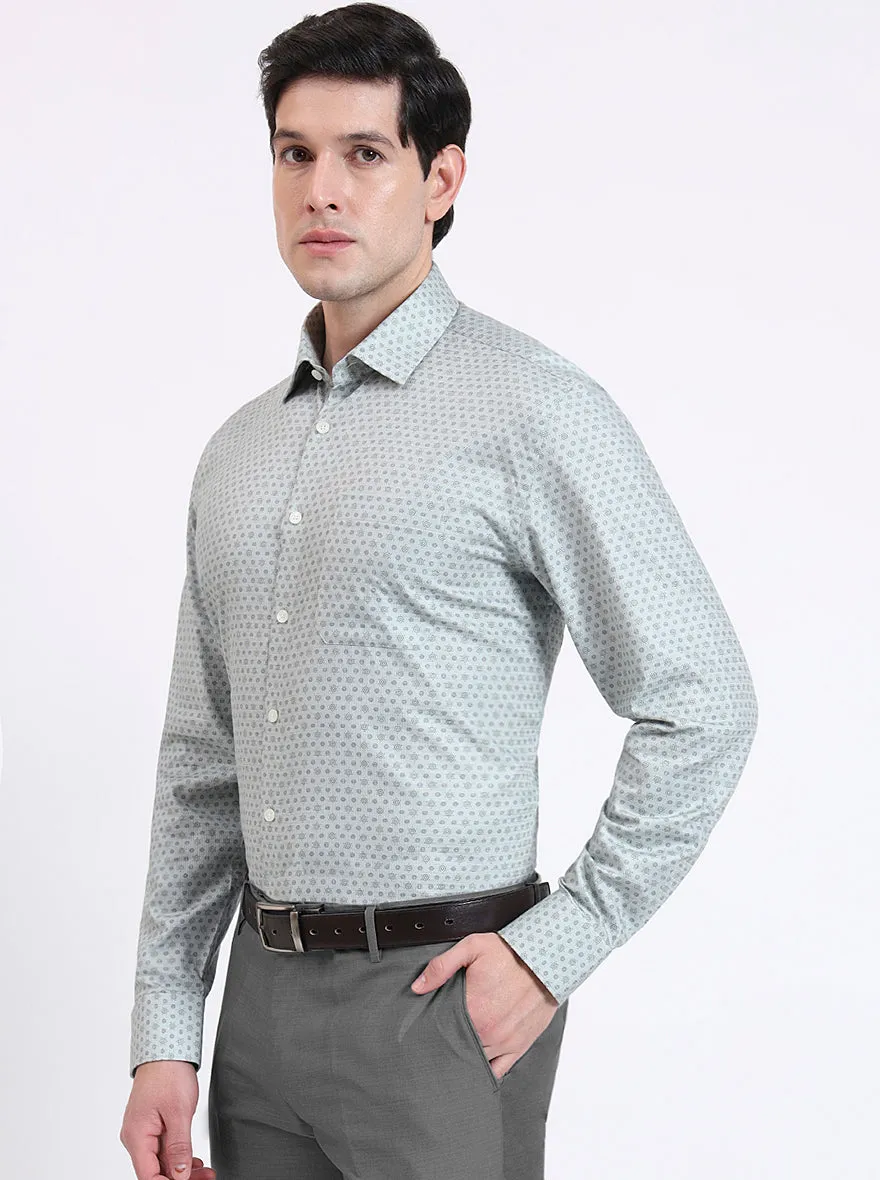 Pista Green Printed Regular Fit Formal Shirt | JadeBlue