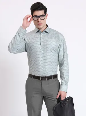 Pista Green Printed Regular Fit Formal Shirt | JadeBlue