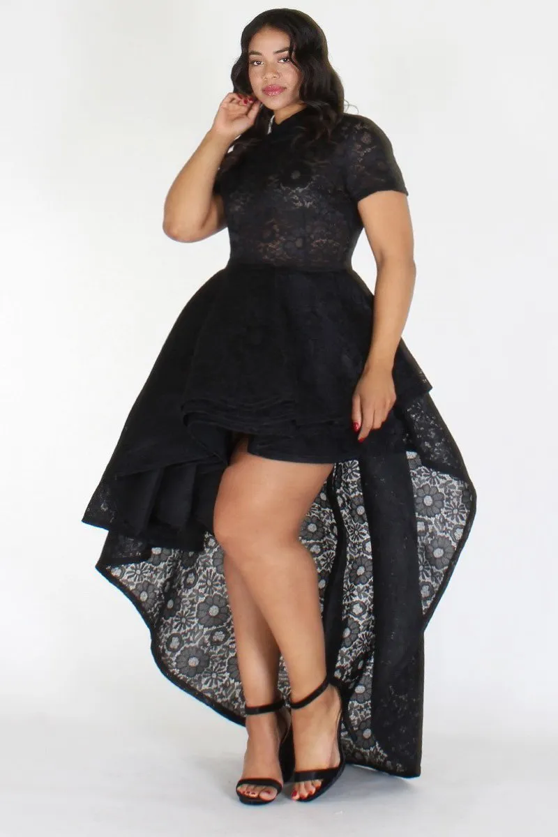 Plus Size Designer Flare Layered Hi Lo Dress Black