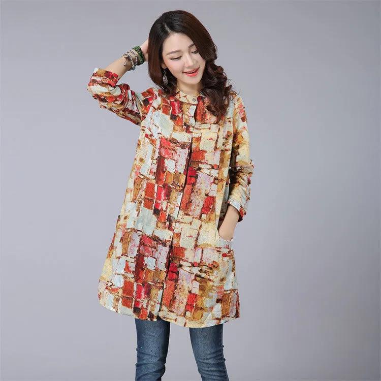 Plus Size Long Women Blouse Brand Fashion Collar Shirts Women Casual Cotton Linen Blouses Female Tops 11I 25