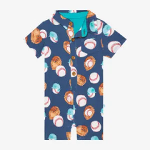Posh Peanut Homer S/S Collared Henley Shorts Romper Medium Blue