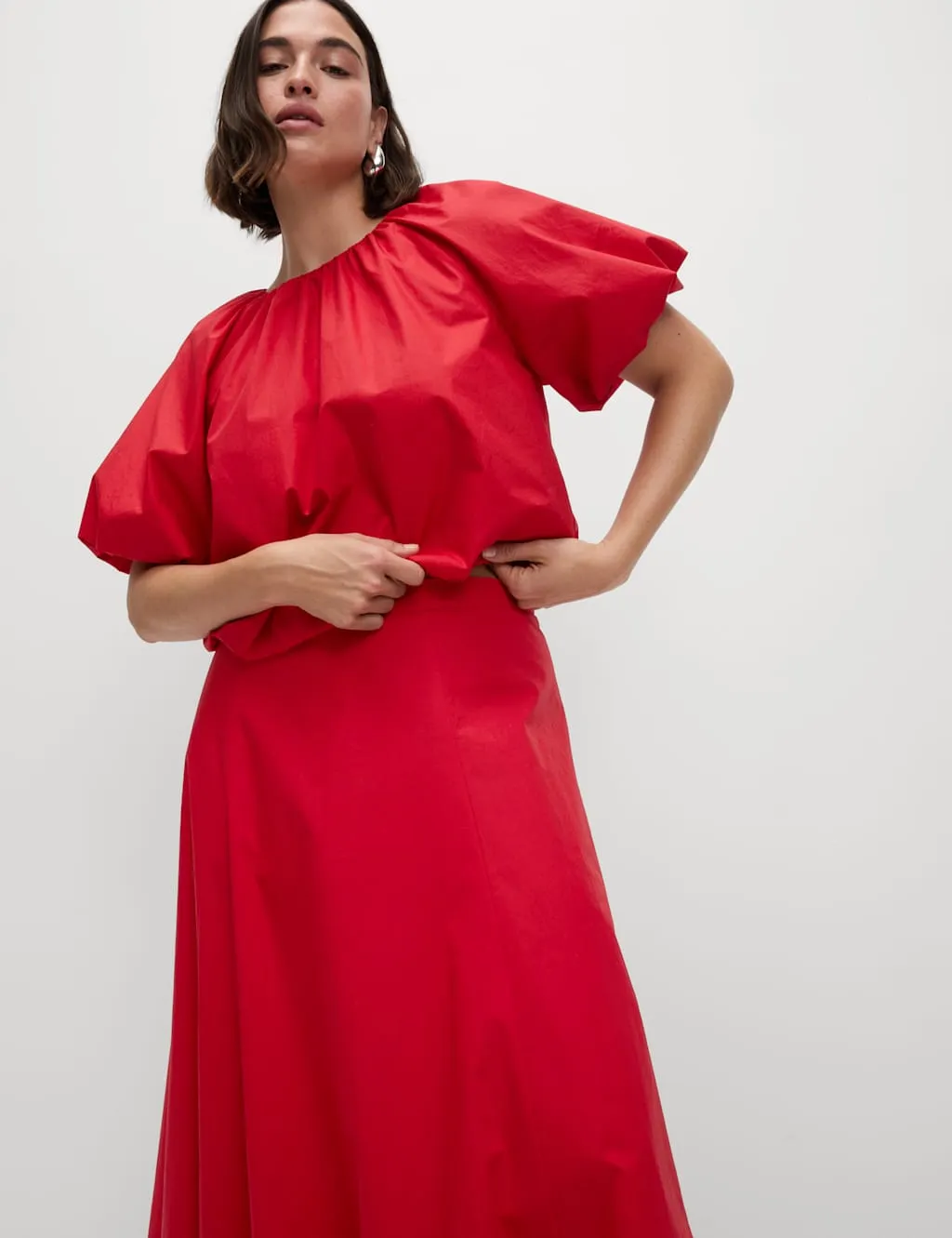 Pure Cotton Bubble Hem Midi Skirt