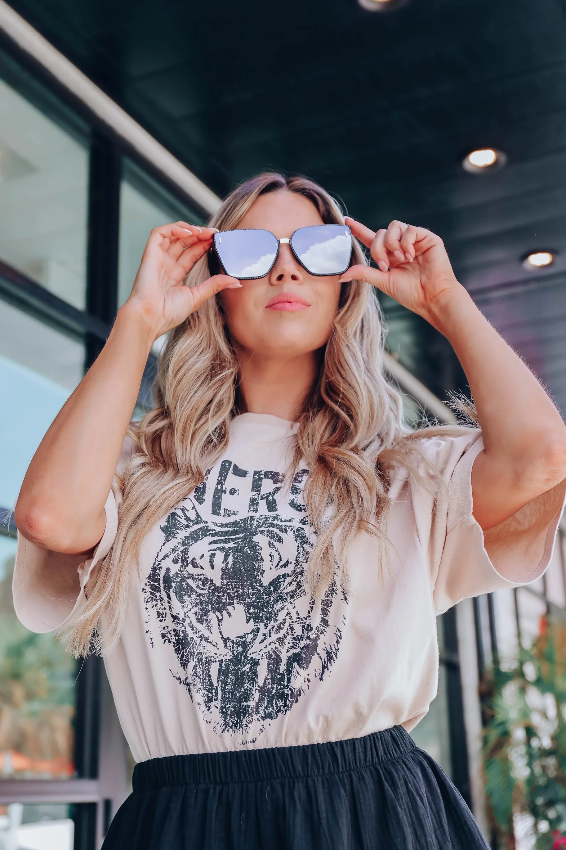 "Fierce" Distressed Graphic Tee - Taupe