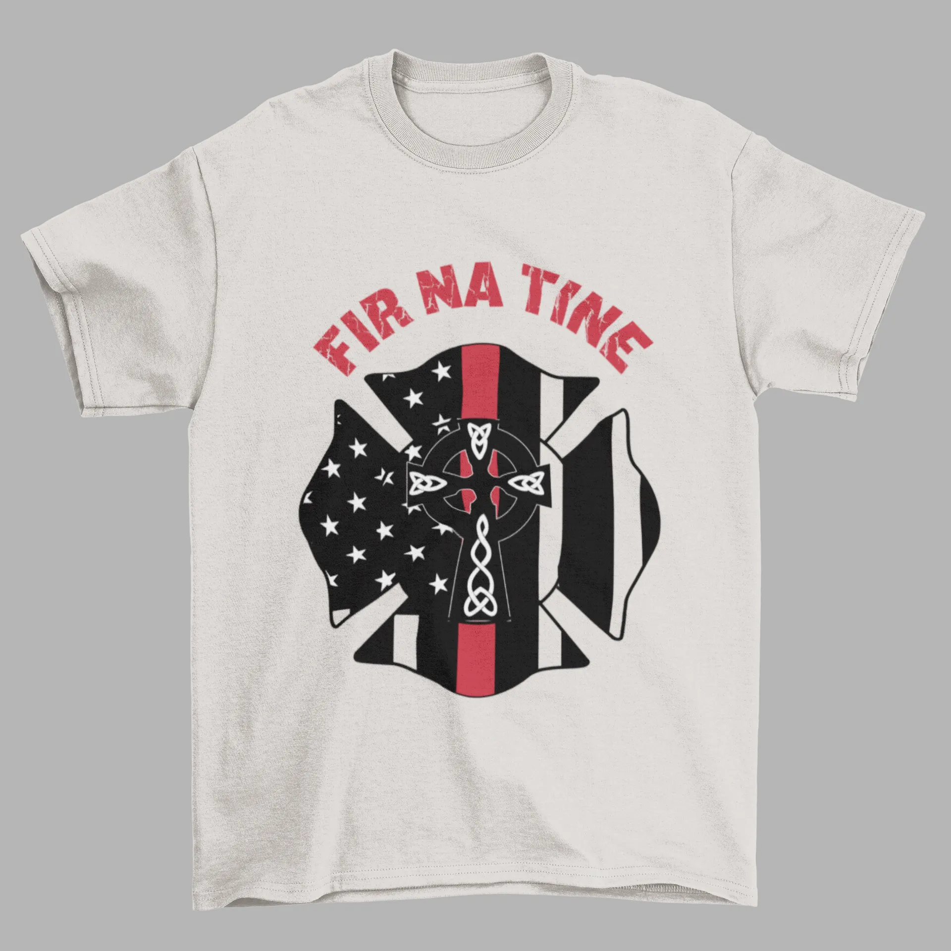 "Fir Na Tine" Celtic Cross Red Line Heritage Men's T-Shirt