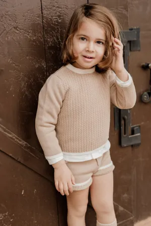 "Laiken" Camel & Cream Knit Jumper & Shorts