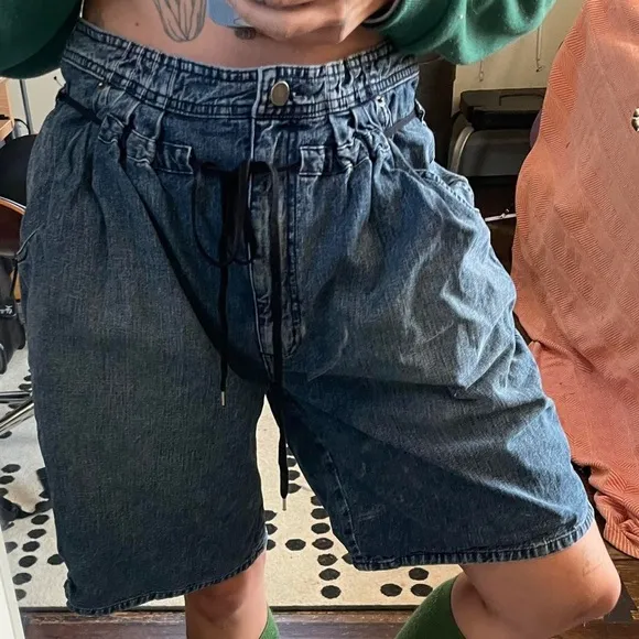 RACHEL COMEY sz 4 Oversized Denim Jean Shorts Drawstring Blue