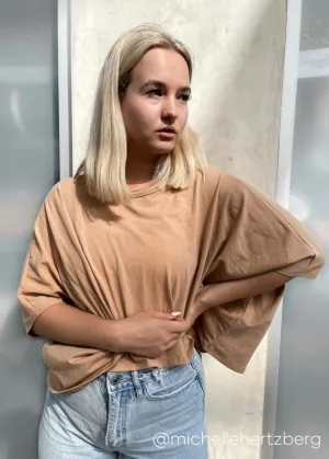 Raelynn Boxy Cotton Jersey Top - Tan