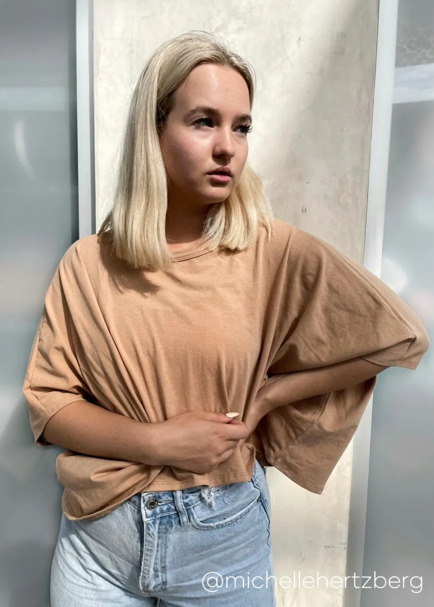Raelynn Boxy Cotton Jersey Top - Tan