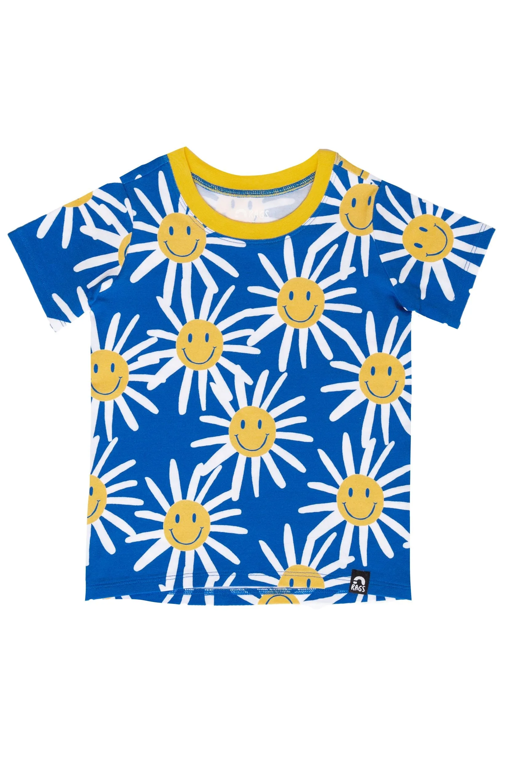 RAGS Short Sleeve Rounded Kids Tee - Smiley Daisy