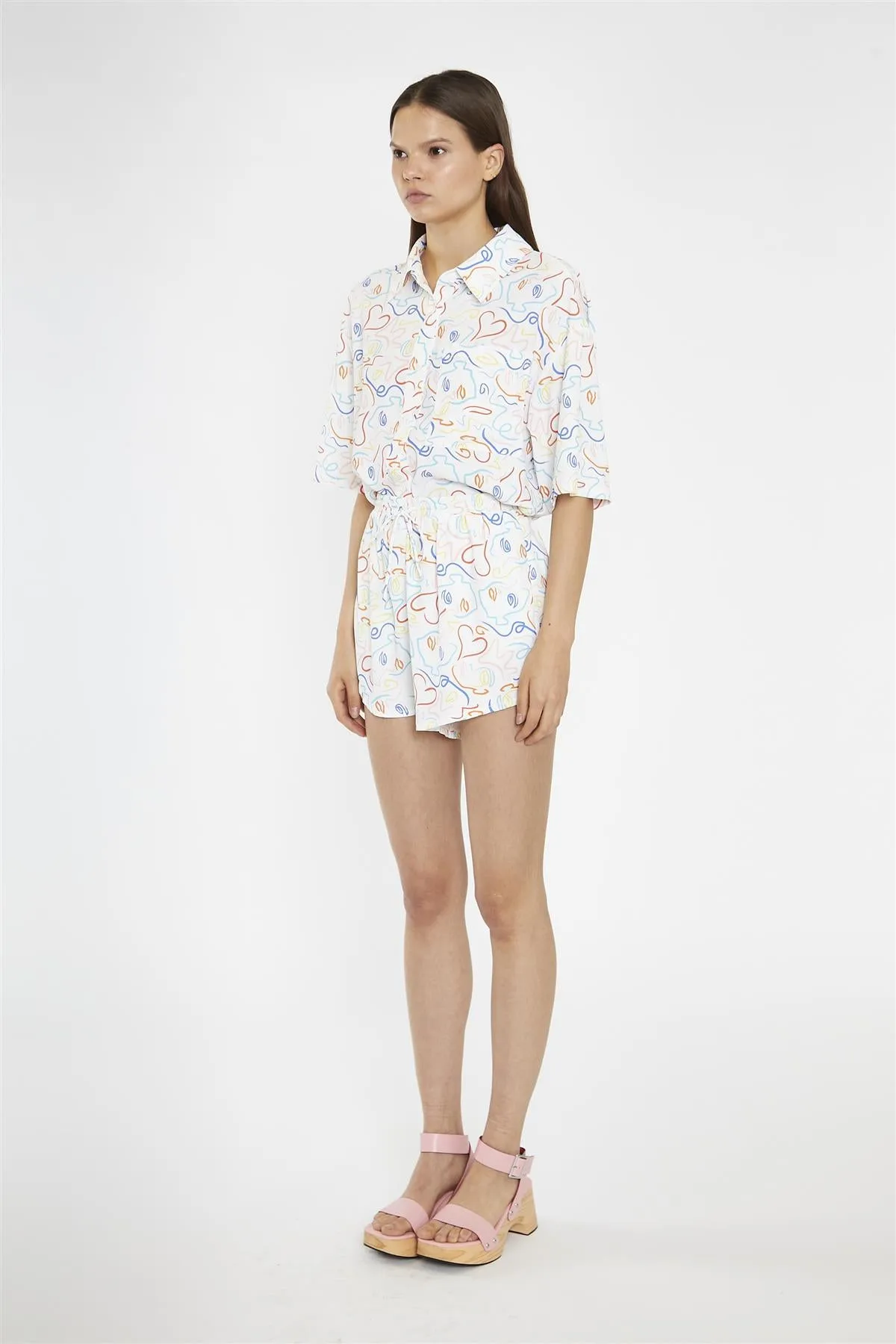 Rainbow-Face Print Oversized-Shirt