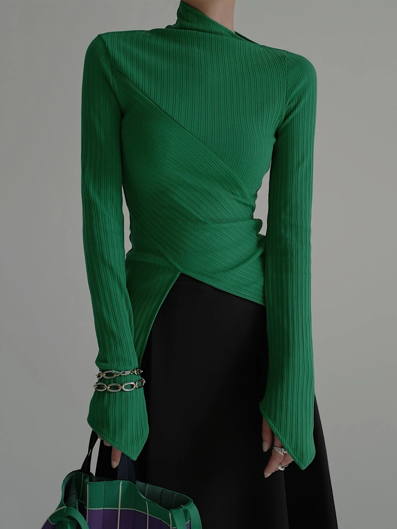 realaiot  Elegant Long Sleeve Basic  T-Shirts, Solid Casual  T-Shirts For Spring & Fall, Women's Clothing