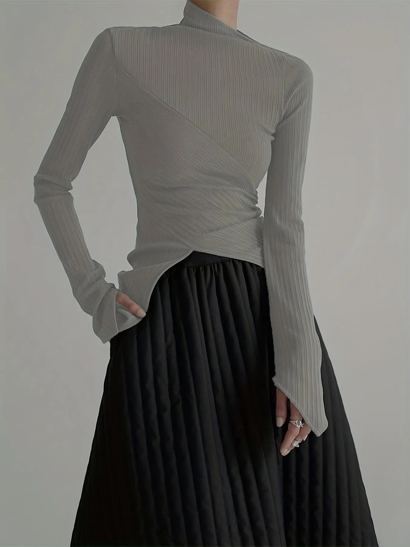 realaiot  Elegant Long Sleeve Basic  T-Shirts, Solid Casual  T-Shirts For Spring & Fall, Women's Clothing