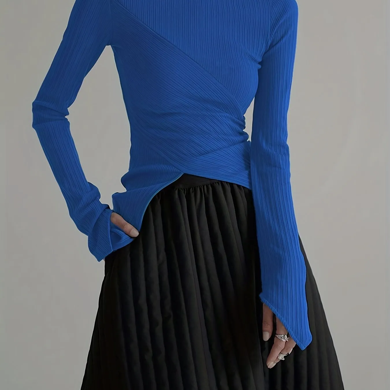 realaiot  Elegant Long Sleeve Basic  T-Shirts, Solid Casual  T-Shirts For Spring & Fall, Women's Clothing