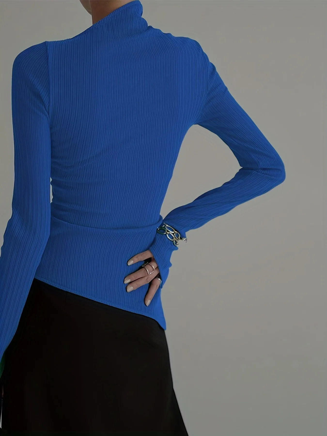 realaiot  Elegant Long Sleeve Basic  T-Shirts, Solid Casual  T-Shirts For Spring & Fall, Women's Clothing