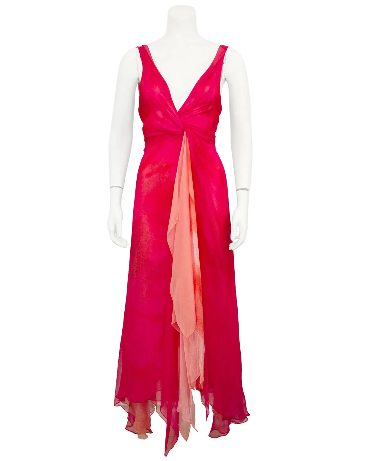 Red Watercolor Chiffon Layered Dress