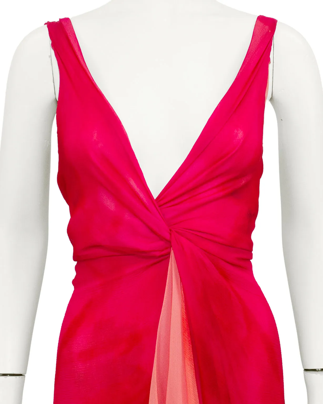 Red Watercolor Chiffon Layered Dress
