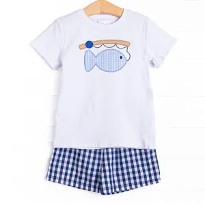 Reel 'Em In Applique Short Set, Navy
