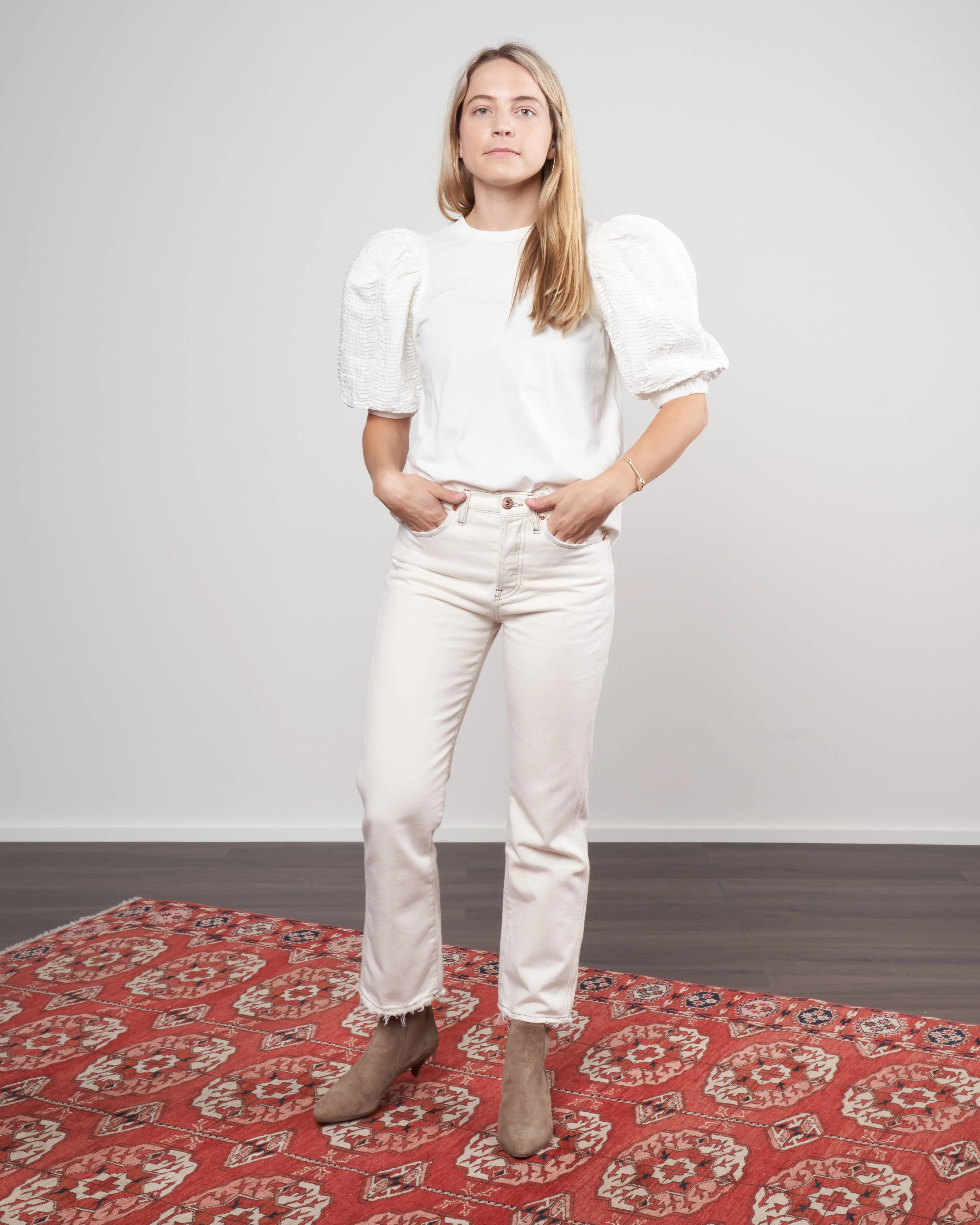 rene cotton puff sleeve t shirt - white
