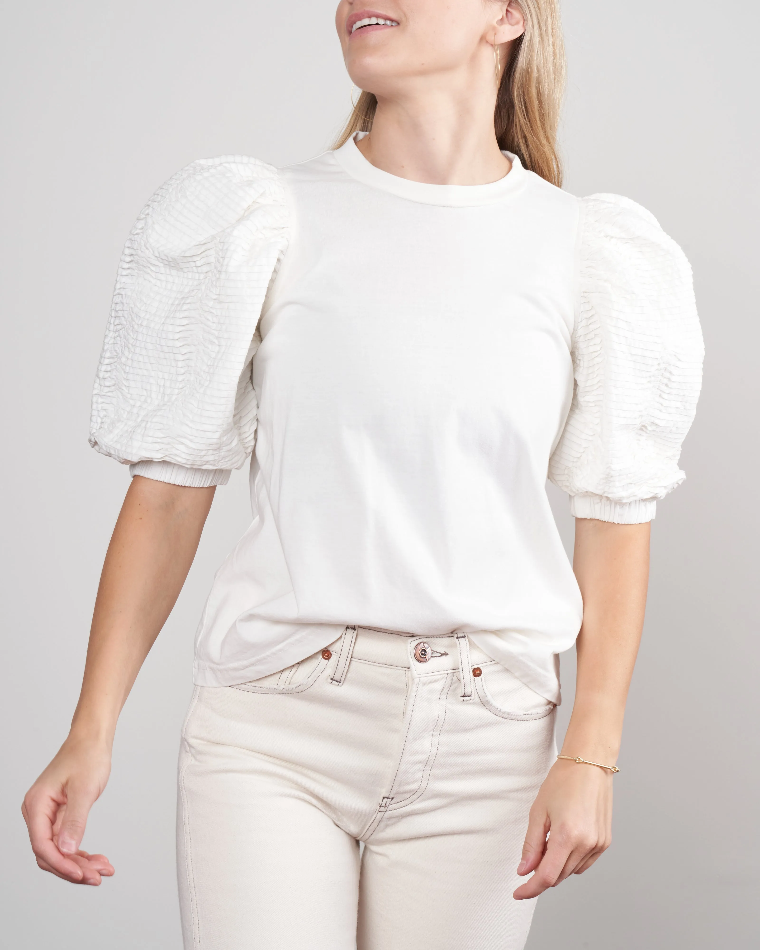 rene cotton puff sleeve t shirt - white