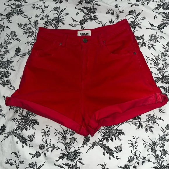 Rollas dusters watermelon red ribbed high rise shorts size 26
