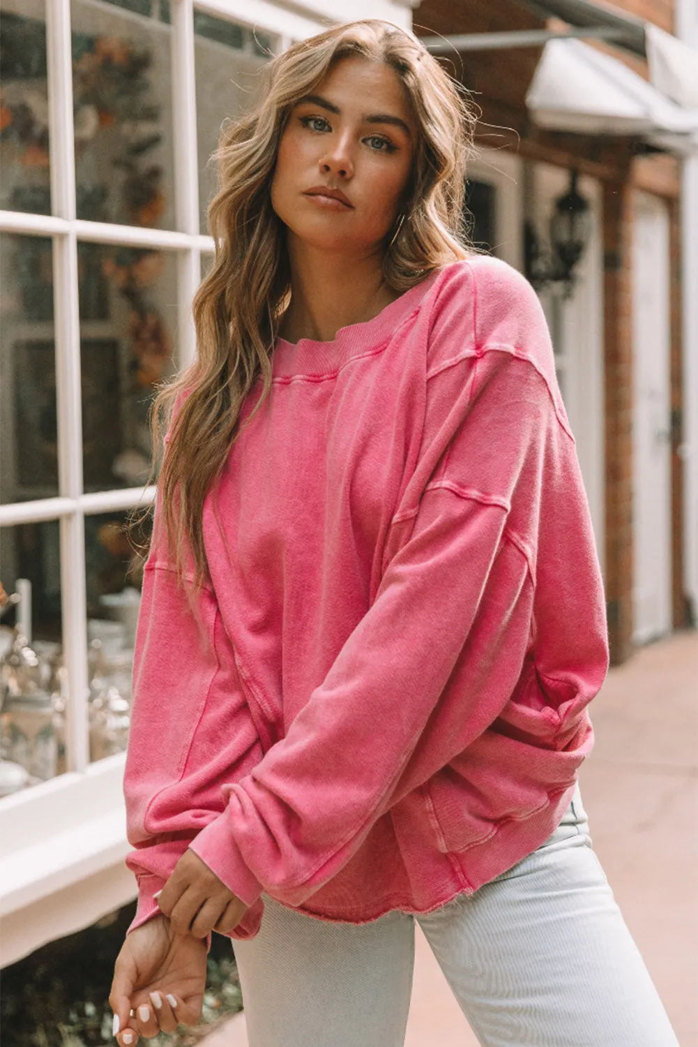 Rose Mineral Wash Twist Butterfly Oversize Sweatshirt