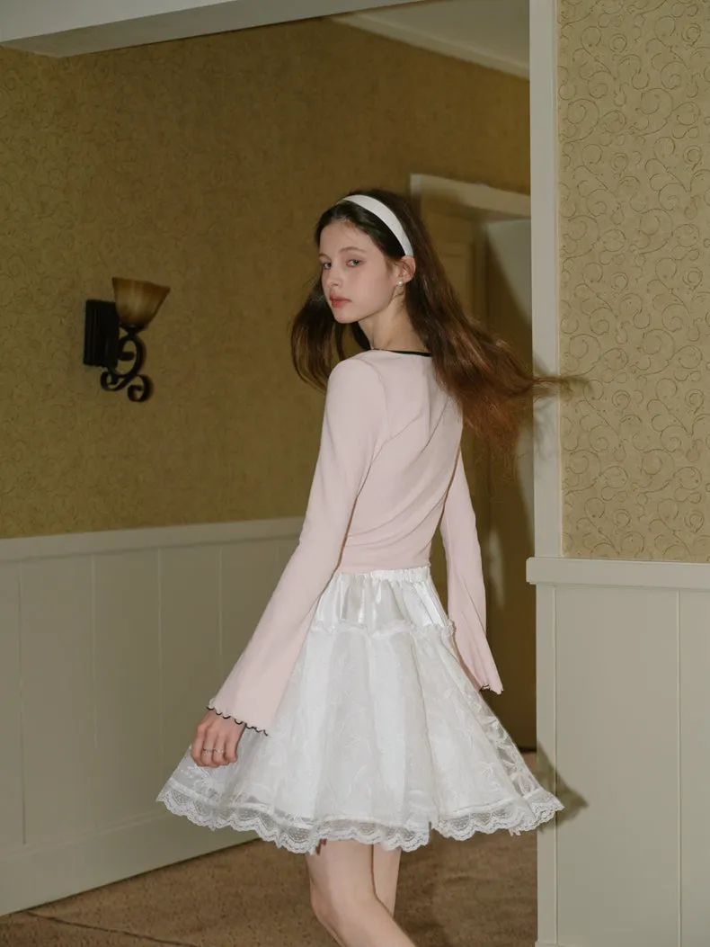 Rosette Trim Ribbon Knit Top