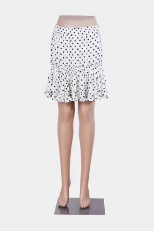 SEED White and Black Polkadot Frill Detail Short Skirt