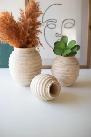 Set of 3 Natural Wood Gourd Pots