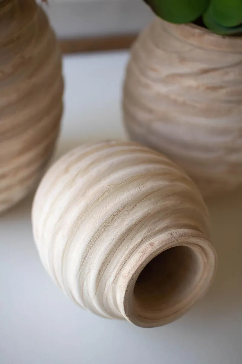 Set of 3 Natural Wood Gourd Pots