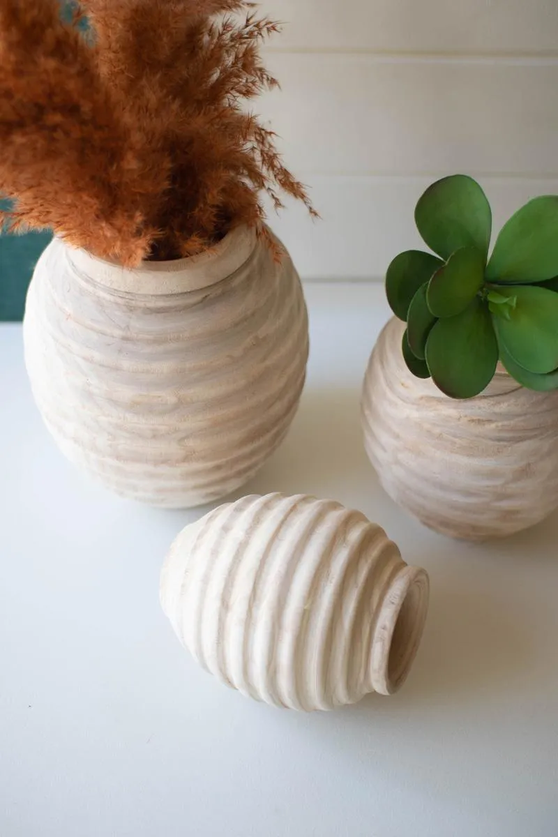 Set of 3 Natural Wood Gourd Pots