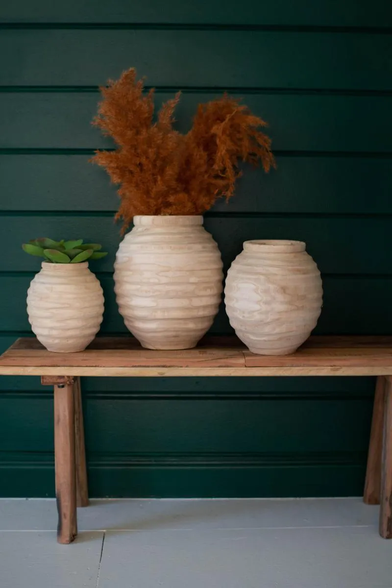 Set of 3 Natural Wood Gourd Pots