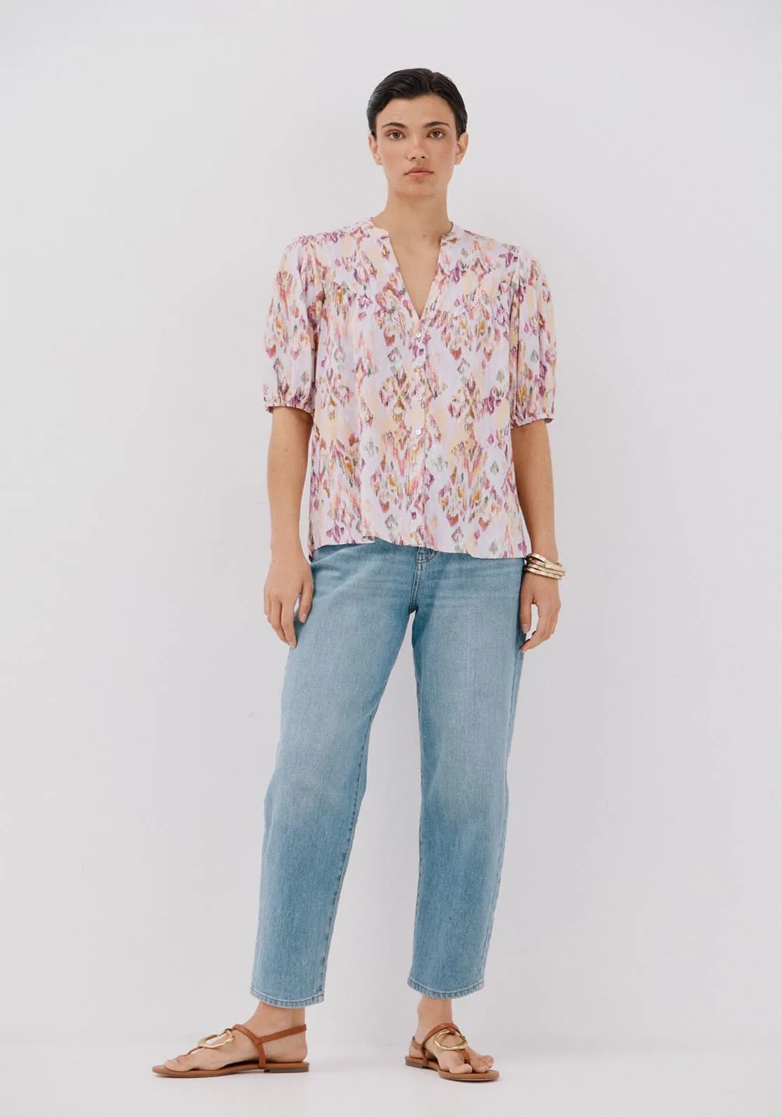 Short-Sleeved Blouse - Multicoloured