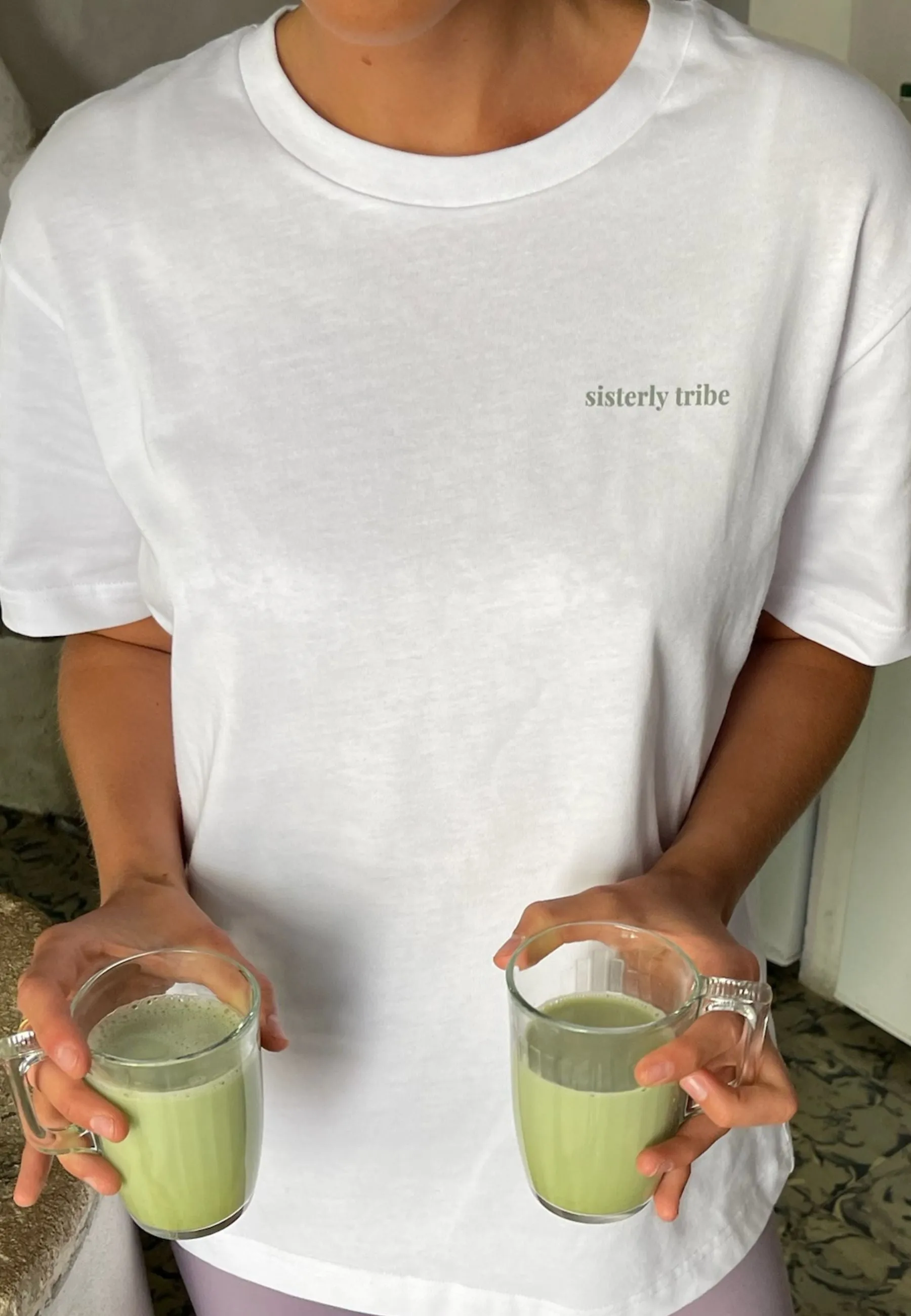 Sisterly Tribe Oversized T-shirt - White/Sage