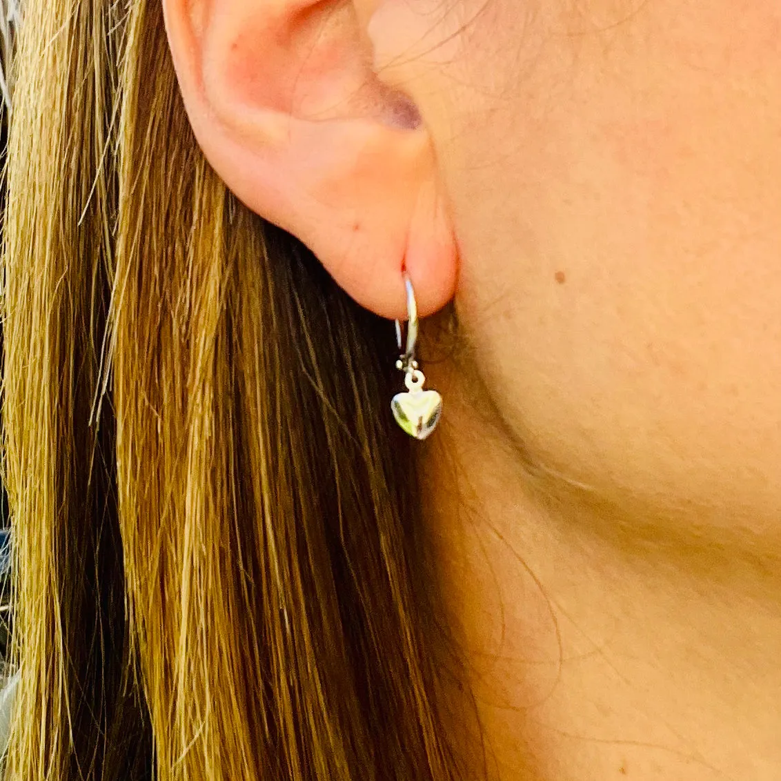 Small Dangling Huggies Heart Hoops