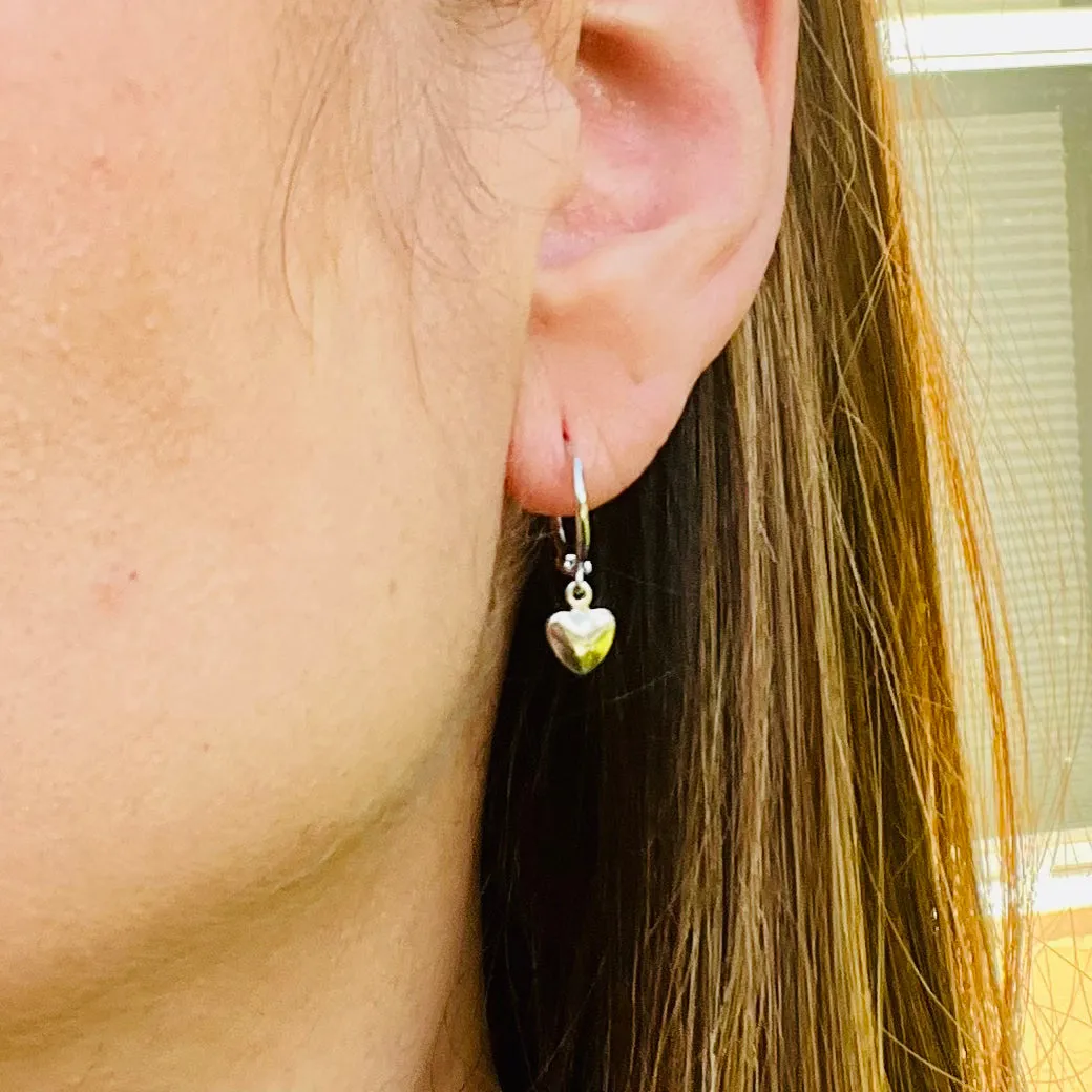 Small Dangling Huggies Heart Hoops