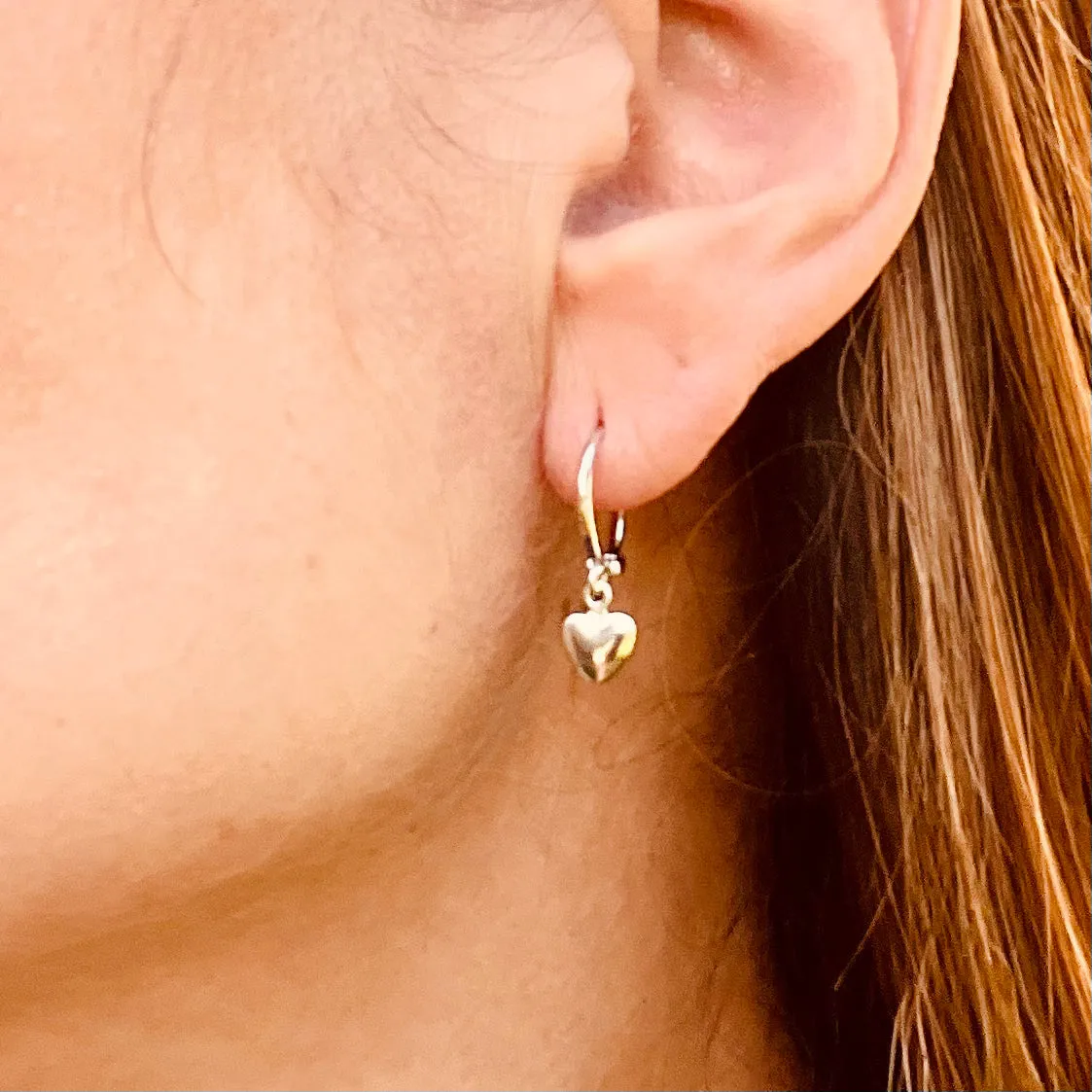 Small Dangling Huggies Heart Hoops